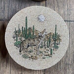 New Thirstystone Coaster Set Of 4 Natural Sandstone Coaster Western Style Cactus